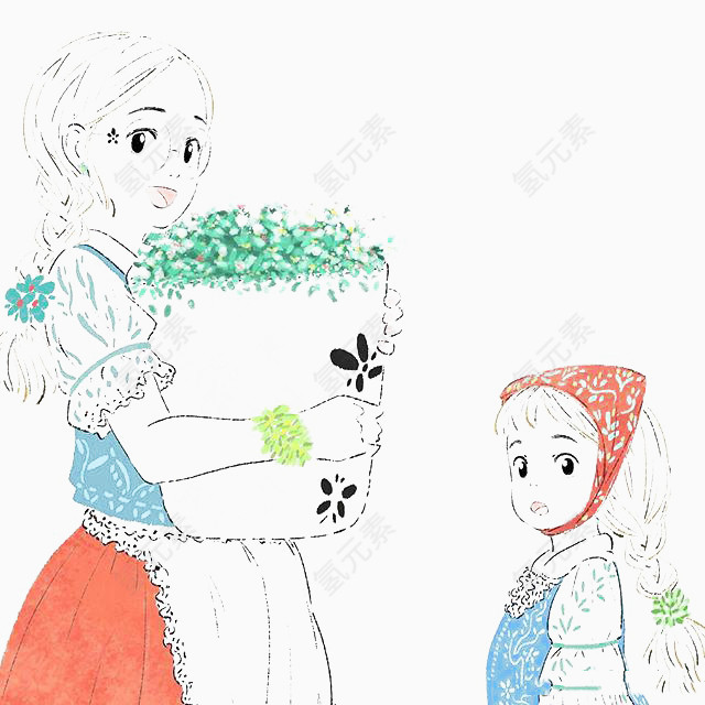 手绘劳动的少女