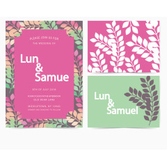 矢量粉色树叶请柬