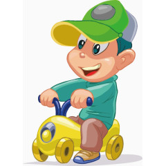 开心骑着小车的男孩