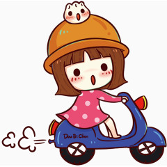 卡通骑摩托车小女孩