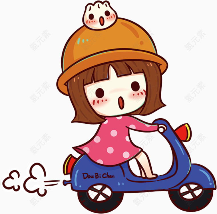 卡通骑摩托车小女孩