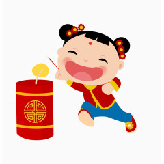 小孩放鞭炮可爱卡通