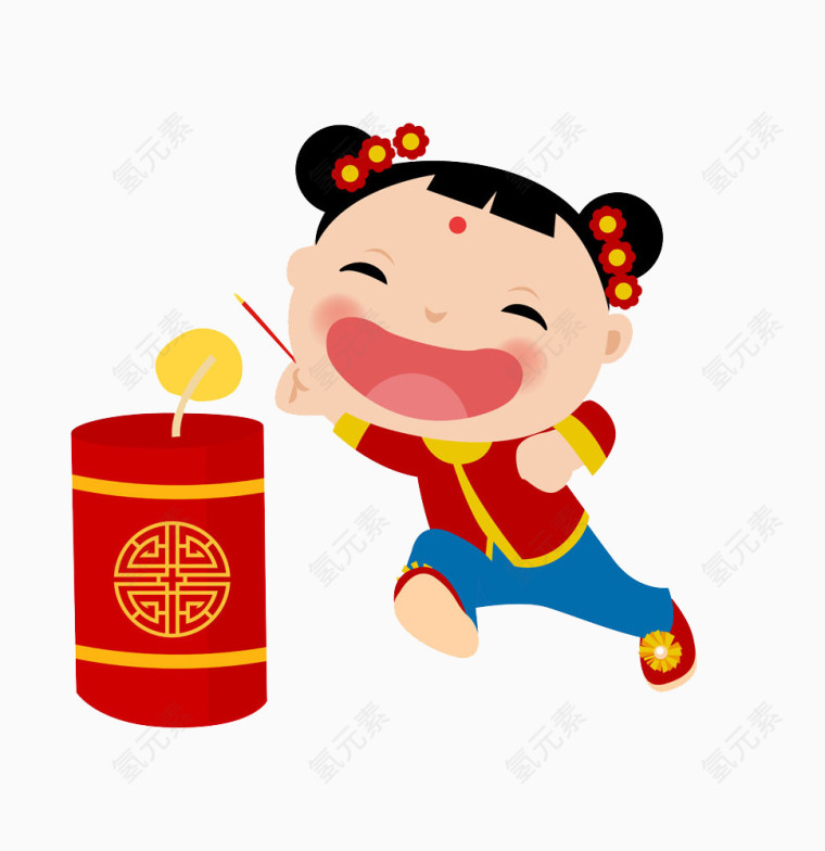 小孩放鞭炮可爱卡通