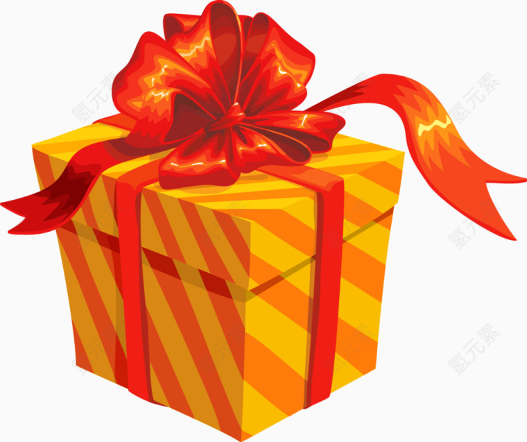 矢量手绘打着蝴蝶结的黄色礼盒