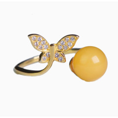 925银琥珀蜜蜡蓝珀戒指