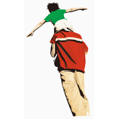 手绘坐在父亲背上的背影