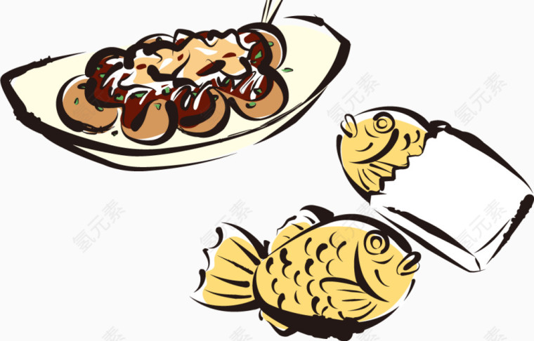 手绘美味日本料理矢量素材