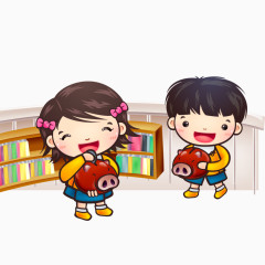 小孩拿着存钱罐