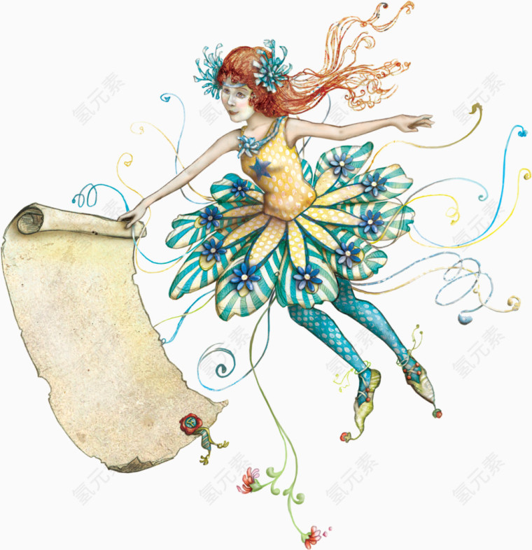 卡通人物手拿卷轴