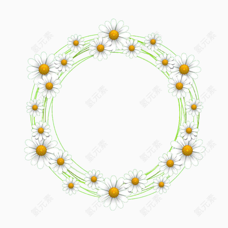 清新白花圆形边框