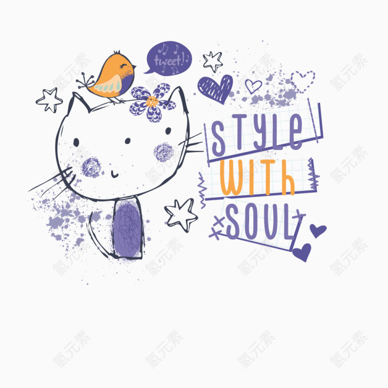 矢量小猫印花