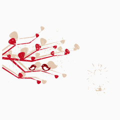 红色 花纹 树枝 小鸟 海报banner背景