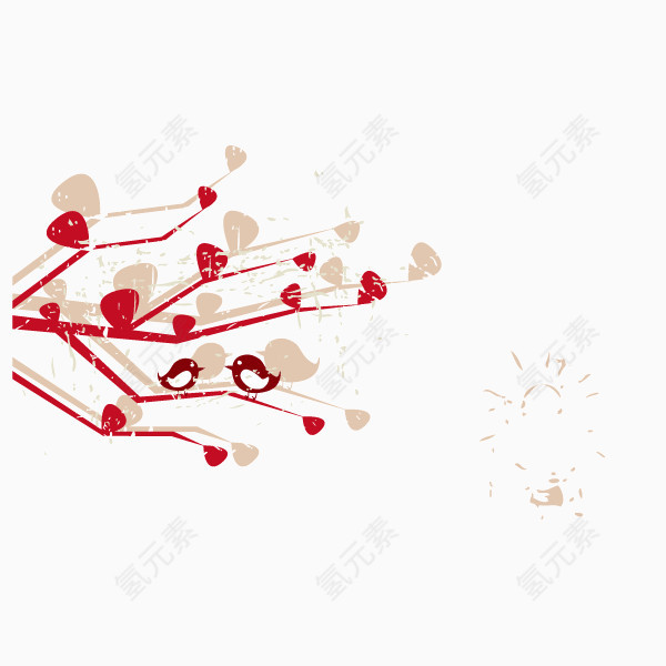 红色 花纹 树枝 小鸟 海报banner背景