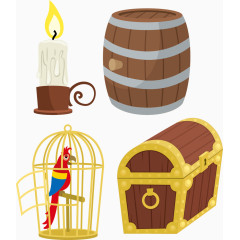 木桶蜡烛小鸟鸟笼木箱简易画图标元素