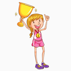 卡通手绘举奖杯女孩