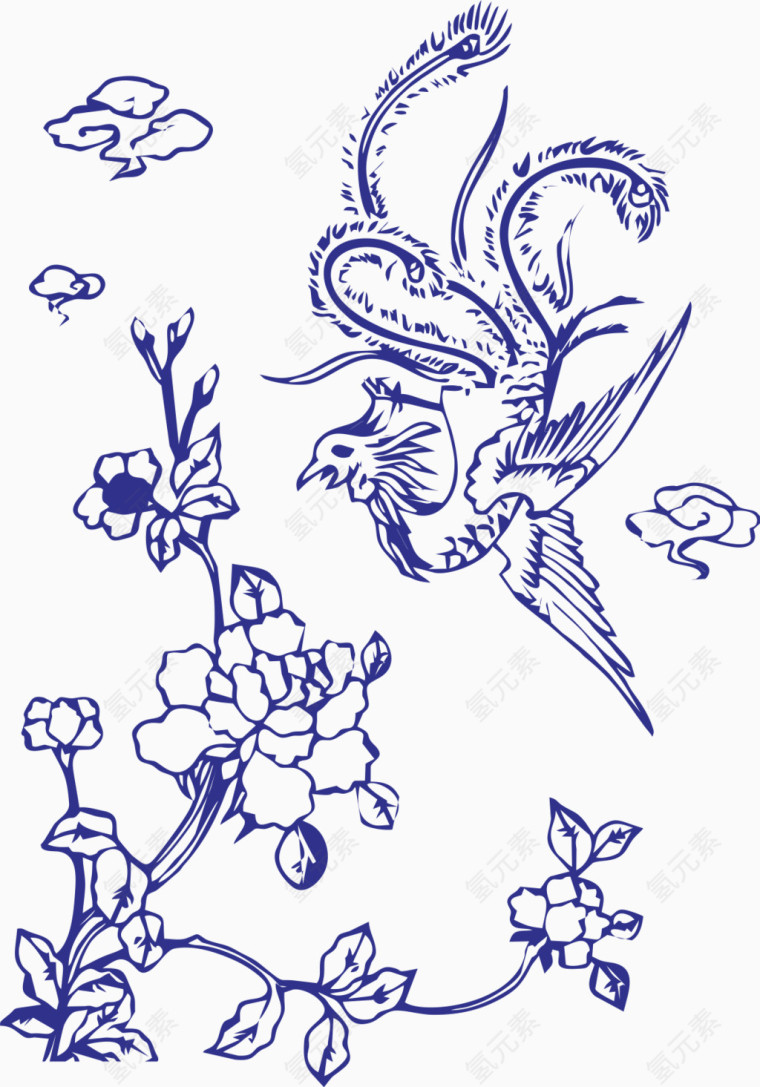 青花瓷凤凰花卉