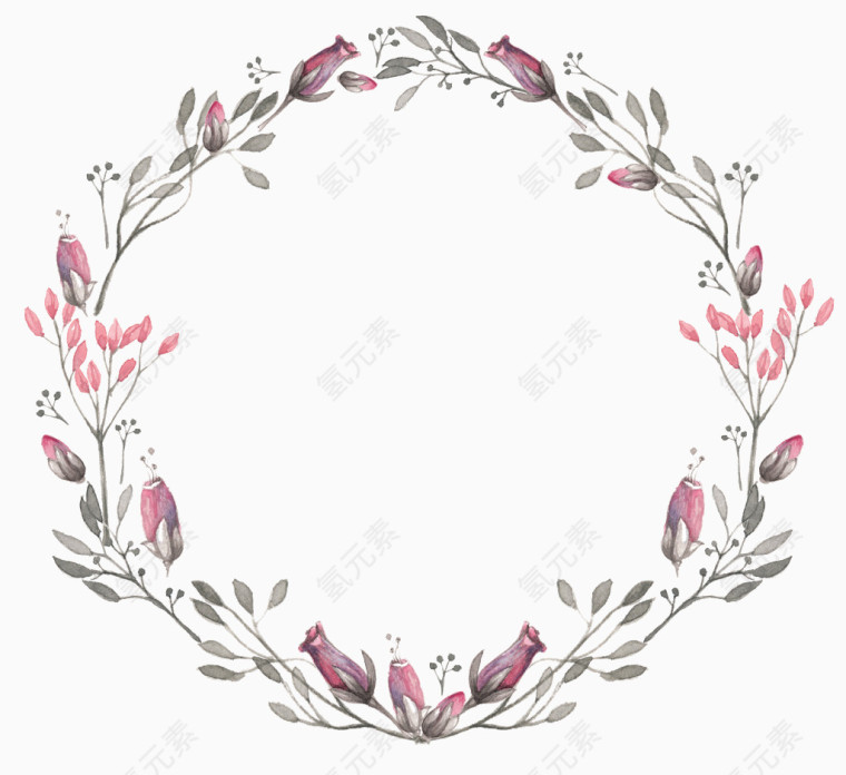 圆形花环手绘花