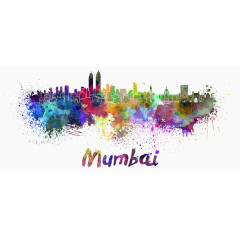 水彩泼溅城市素材PNG