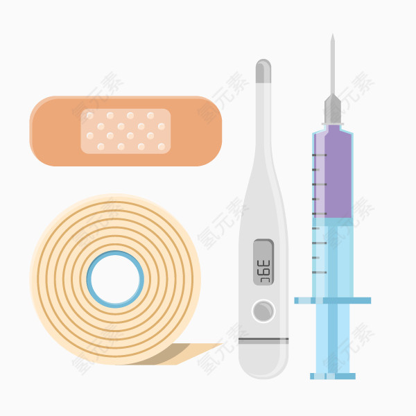 卡通手绘温度计针筒创口贴