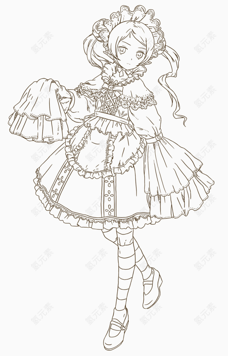 欧式服装女孩线稿
