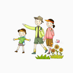 手绘一家三口春游