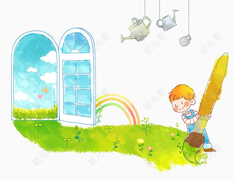 手绘清新描绘春天插画