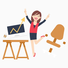 卡通办公女性欢呼人物