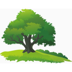 卡通矢量绿色的树和草原