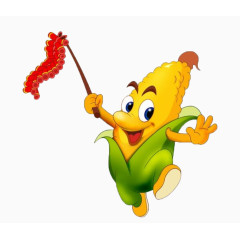 卡通玉米人点鞭炮