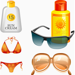 防晒乳女式泳衣墨镜卡通手绘装饰元素