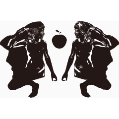 矢量复古亚当夏娃