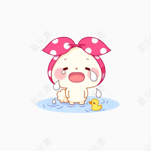 粉色头戴蝴蝶结的表情小兔子