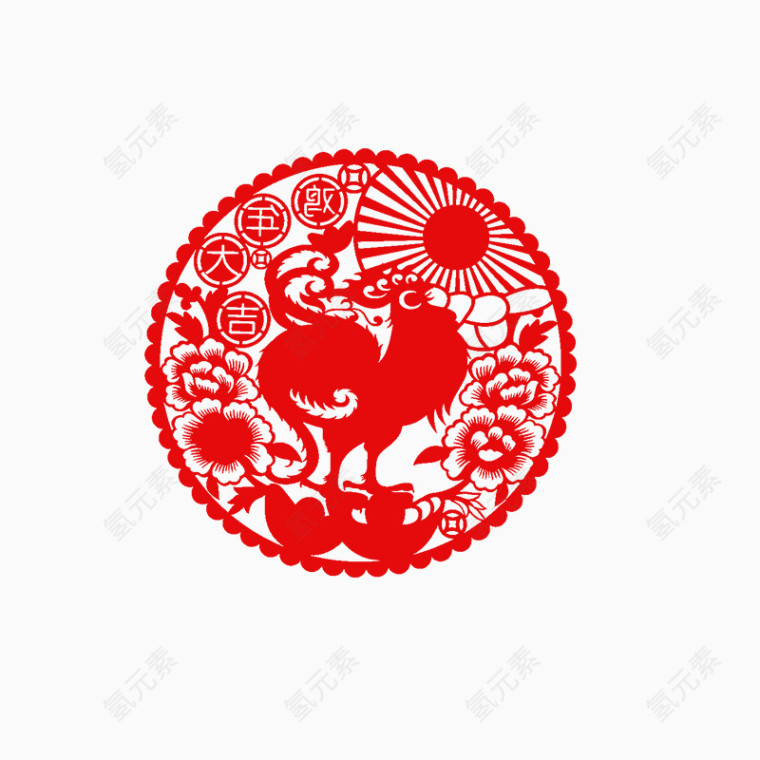 春节红色动物剪纸