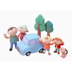 出行踏春的人偶一家人