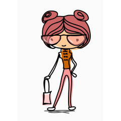 卡通手绘戴墨镜的女孩 