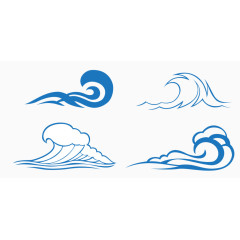 蓝色清新简约彩绘海浪集合素材