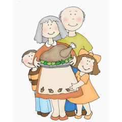 卡通一家人烤火鸡插图