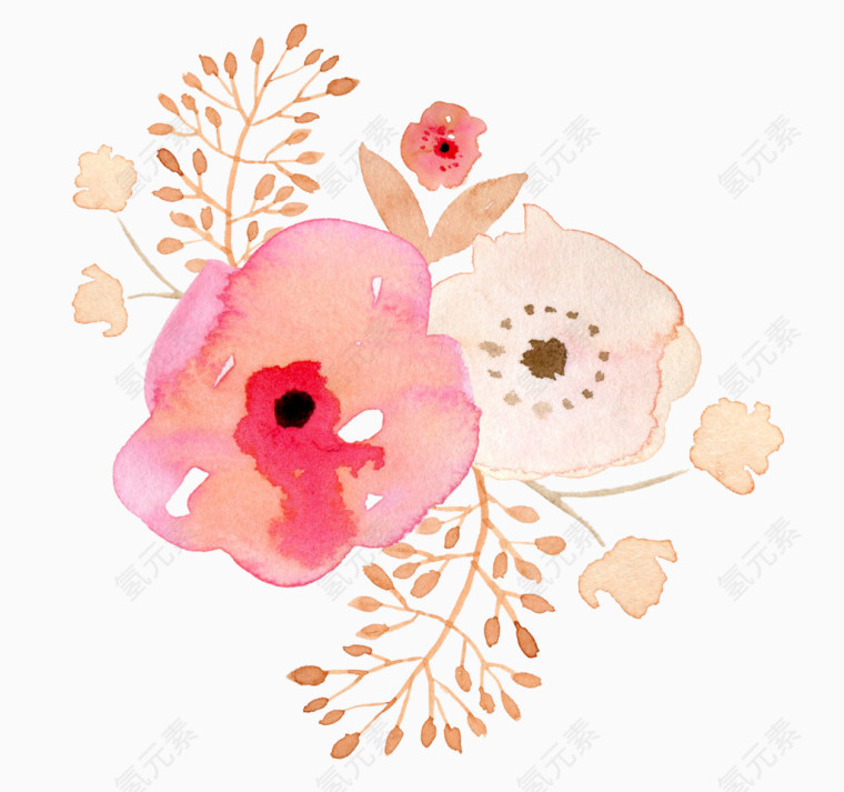 清新手绘水彩花朵