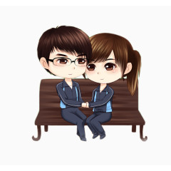 卡通手绘Q版坐在椅子上的男孩女孩