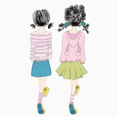 卡通手绘闺蜜姐妹png 