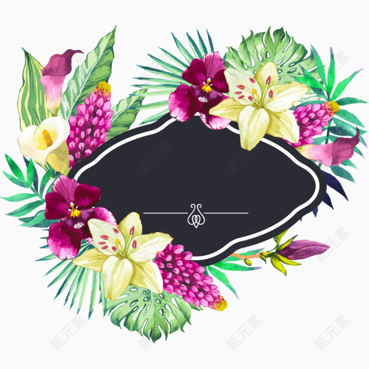 手绘水彩唯美花朵边框 