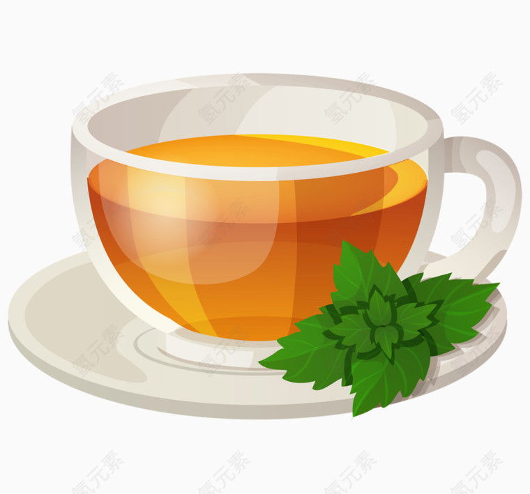 一杯绿茶卡通手绘