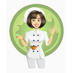 卡通手绘用勺子尝试味道美女厨师