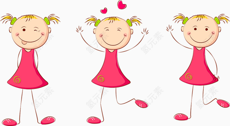 卡通手绘人物儿童跳舞爱心