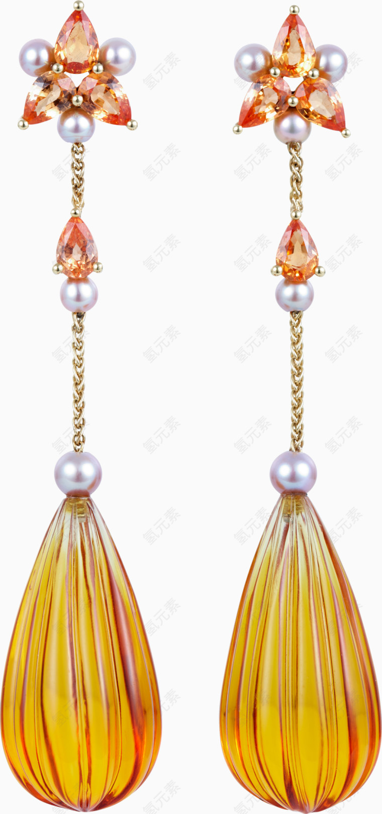 黄宝石吊坠耳环