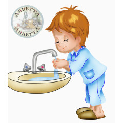 卡通手绘人物儿童洗手男孩