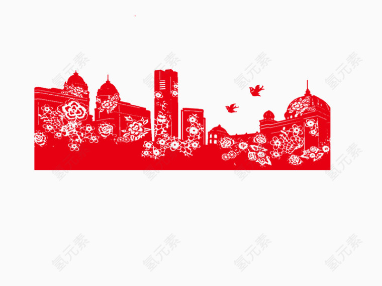中国风剪纸城市