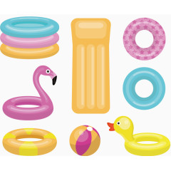 矢量手绘卡通游泳圈充气床