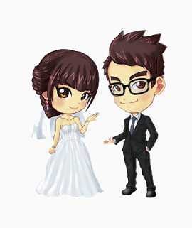 卡通手绘新婚夫妇