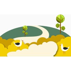 卡通春天清新草坪树